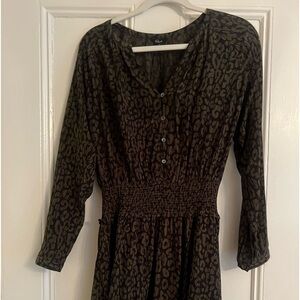 Rails dress long sleeve dark green and black print - falls 15” from waist
